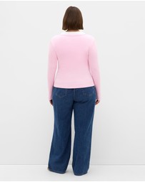 City Chic - Plus size Button Through Knit Top - soft pink