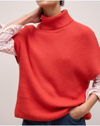 Trenery - Cotton Cashmere Sleeveless High Neck Knit in Spice Red