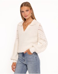 Petal & Pup - Fitzgerald Pointelle Polo Sweater - Cream