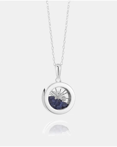Rachel Jackson - Small Deco Sun Amulet September Birthstone Silver Blue Sapphire Necklace (Love and Loyalty)