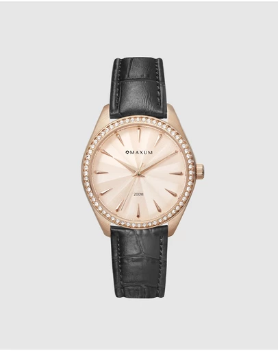 Maxum - Sydney - Rose Gold Tone Dial, Rose Gold Tone Case & Black Leather Band