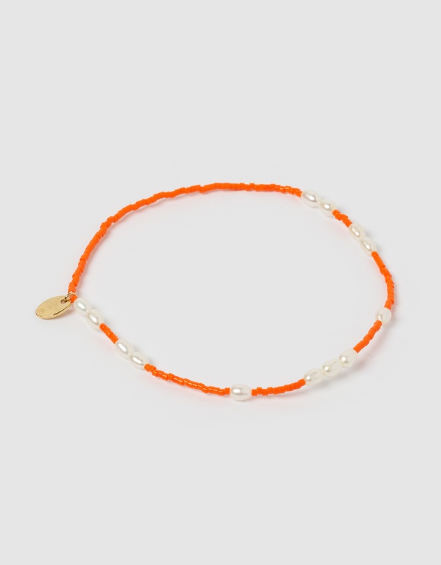 Arms Of Eve - Poppy Pearl & Glass Beaded Anklet - Orange