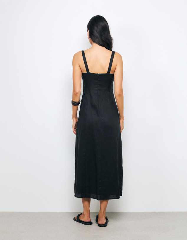 AERE - Lise Scoop Neck Linen Midi Dress