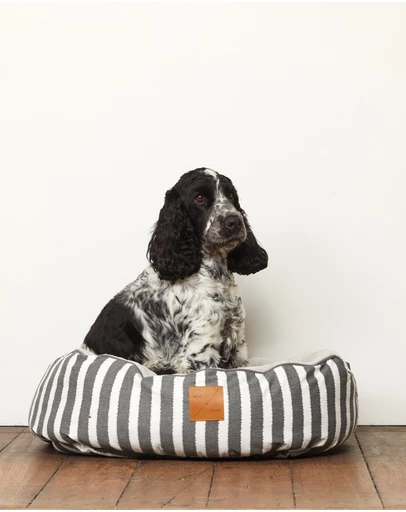 Mog & Bone - 4 Seasons Reversible Circular Dog Bed - Charcoal Hamptons Stripe Print