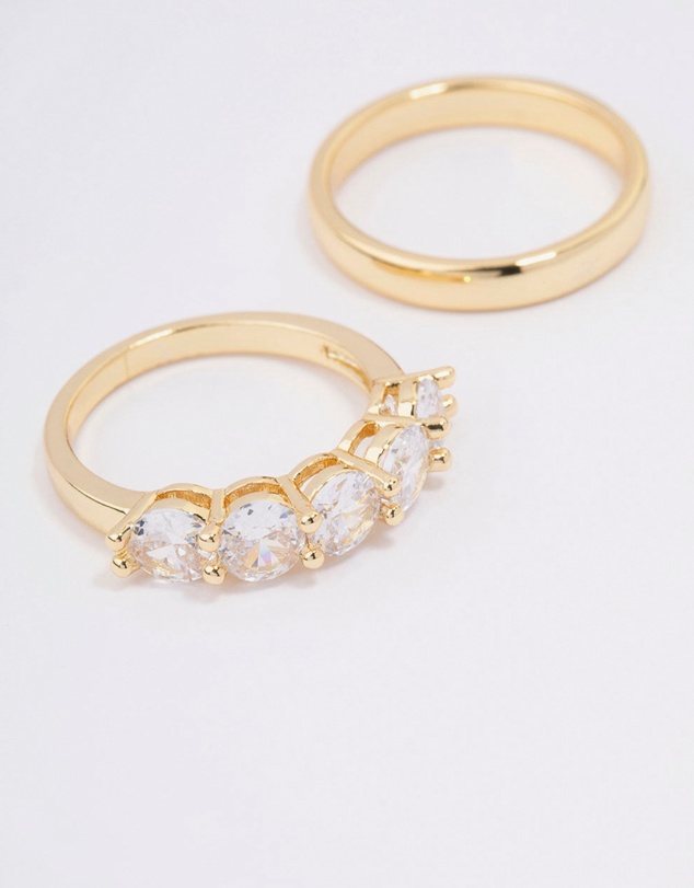 Lovisa - Gold Plated Round Cubic Zirconia Double Band Ring