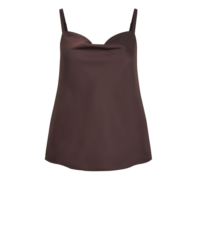 City Chic - Plus size Cowl Neck Satin Cami - chocolate