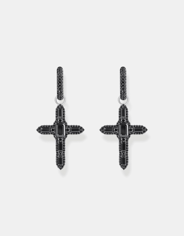 THOMAS SABO - Single Cross hoop earring with black zirconia