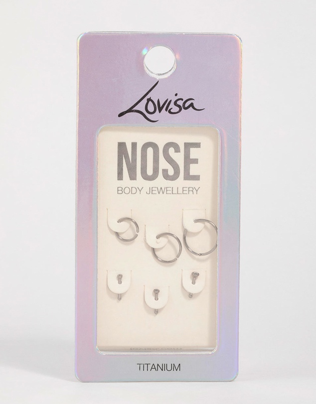 Lovisa - Titanium Cubic Zirconia Classic Nose Studs & Rings 6-Pack