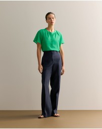 Trenery - Gather Detail Flutter Sleeve Blouse in Billiard Green