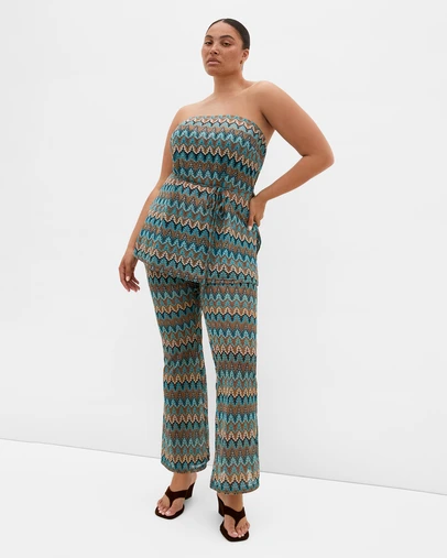 City Chic - Plus size Breeze Print Flare Leg Pant - blue multi