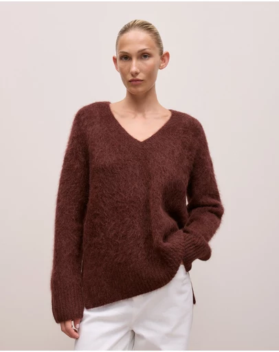 Trenery - Brushed Alpaca Relaxed V Knit in Espresso