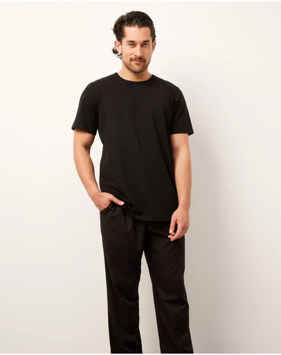 Wanderluxe Sleepwear - The Sable Long Pants and Black Jersey T-shirt