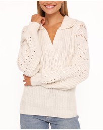 Petal & Pup - Fitzgerald Pointelle Polo Sweater - Cream