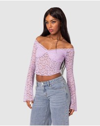 EDIKTED - Linda Off Shoulder Sheer Lace Top