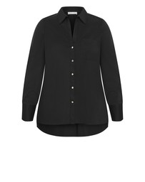 City Chic - Plus size Elevated Long Sleeve Stretch Shirt - black