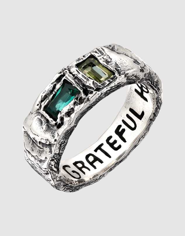Haze & Glory - ICONIC EXCLUSIVE - Distressed Silver Ring with Emerald and Peridot Stones