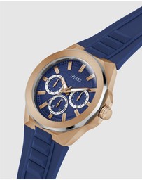 GUESS - GUESS Dashboard Rose Gold-Tone Case Blue Silicoen Strap