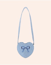 Huxbaby - Stripe Denim Bow Heart Handbag - Kids