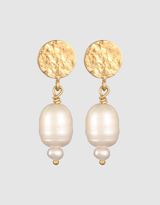 Elli Jewelry - Baroque Pearl Coin Drop Earrings in Gold-Plated 925 Silver