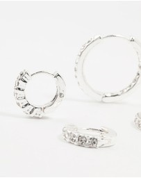 Lovisa - Silver Plated Diamante Huggie Earrings 3-Pack