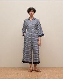 Trenery - Silk Stripe Cropped Pant in Night Sky