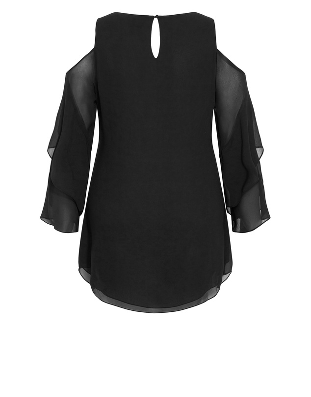 City Chic - Plus sizeCold Shoulder Hi Lo Top - black