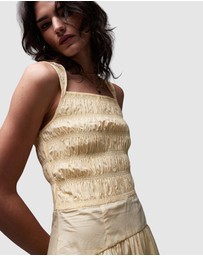 TOPSHOP - Shirred Bust Dropped Waist Midi Poplin Dress