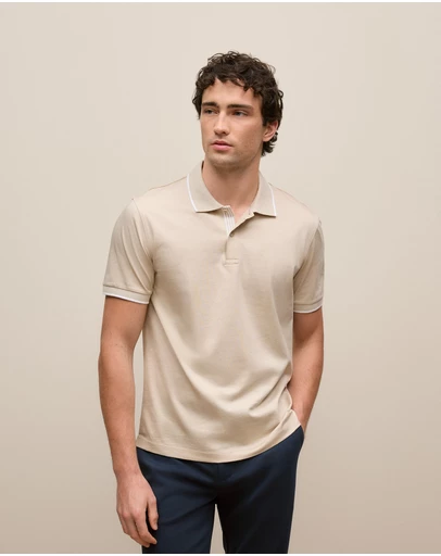 Trenery - Mercerised Cotton Tipped Polo in Fawn