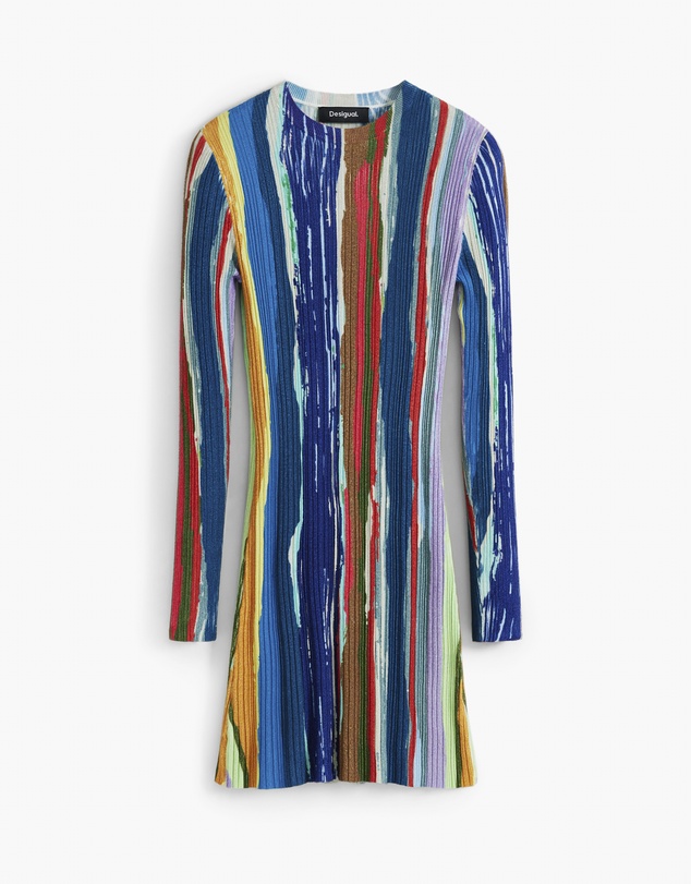 Desigual - Ribbed dress with colored stripes