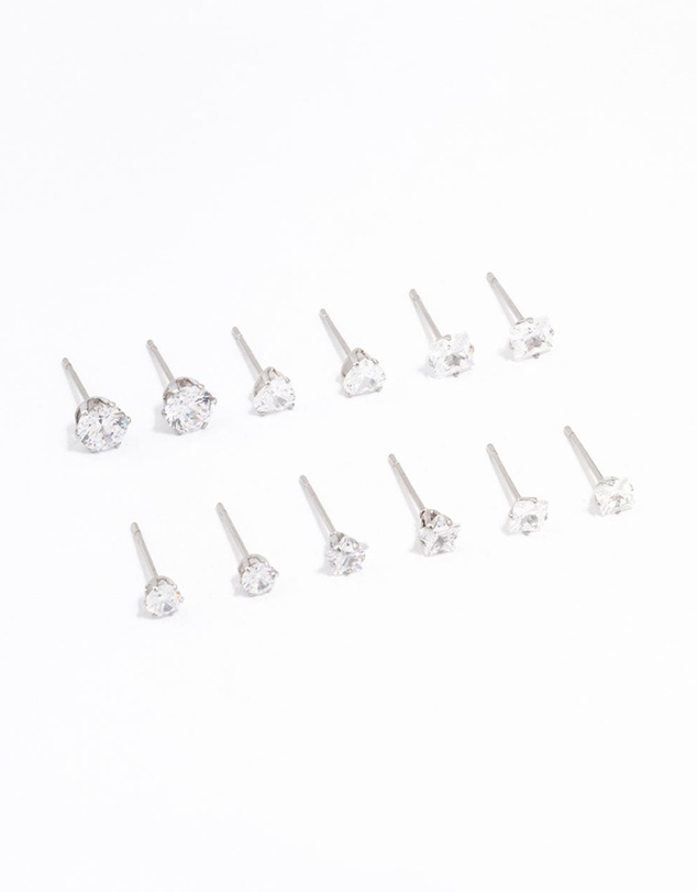 Lovisa - Waterproof Stainless Steel Cubic Zirconia Stud Earrings 6-Pack