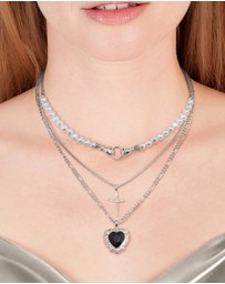 Lovisa - Silver Pearl Heart Star Layered Necklace