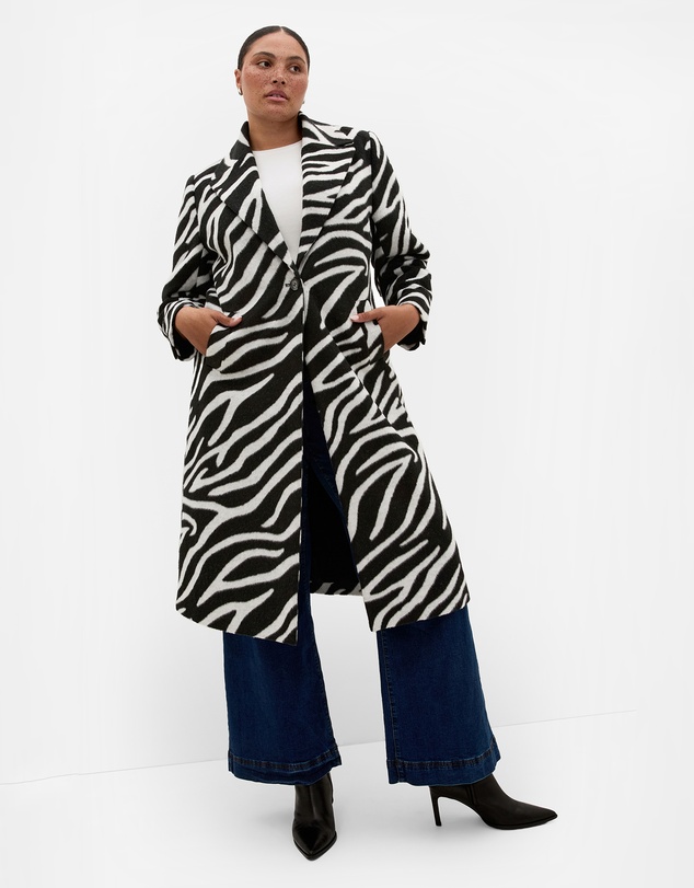 City Chic - Charlotte Zebra Print Melton Coat
