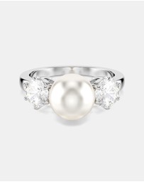 Swarovski - Matrix cocktail ring, Crystal pearl, Round cut, White, Rhodium plated