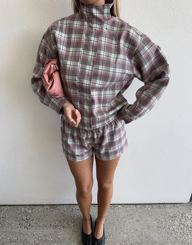 Dazie - Isla Funnel Neck Check Bomber Jacket