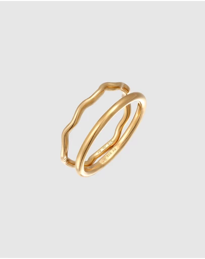 Elli Jewelry - Wave Double Ring Set in Gold-Plated 925 Silver