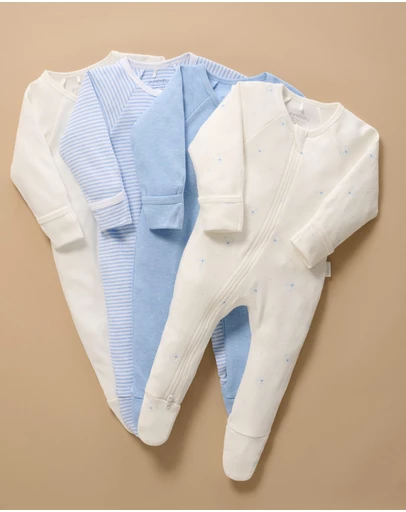 Purebaby - 4 Pack Zip Growsuit -Babies