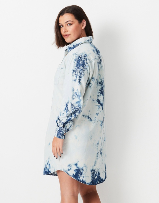 17 Sundays - Shibori Denim Shirt Dress - White
