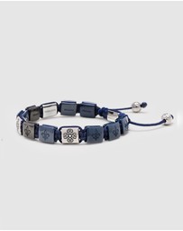 Nialaya Jewellery - Men's Ceramic Flatbead Bracelet in Blue and Silver