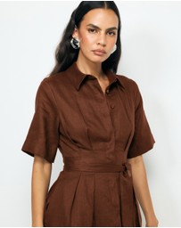 AERE - Orien Tuck Waist Linen Shirt Dress