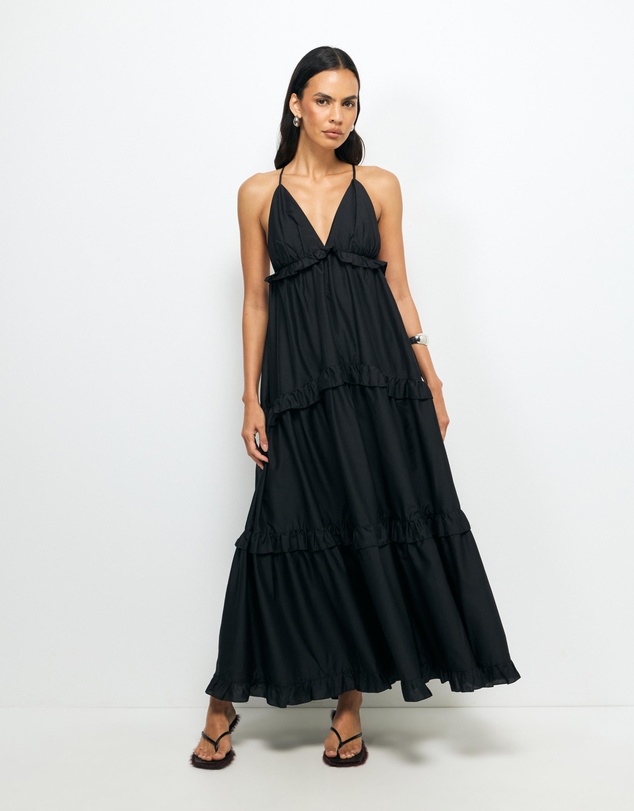 AERE - Ivara V-Neck Tiered Maxi Dress