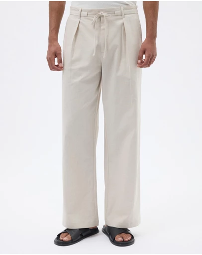 AERE - Linen Blend Tie Waist Relaxed Pants