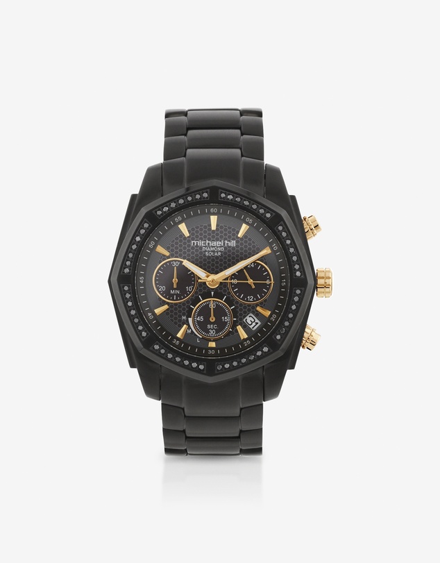 Michael Hill - Men's Solar Chronograph Watch with 1/2 Carat TW of Diamonds in Black & Gold Tone Stainless Steel