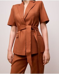 Trenery - Stretch Linen Short Sleeve Blazer in Burnt Orange