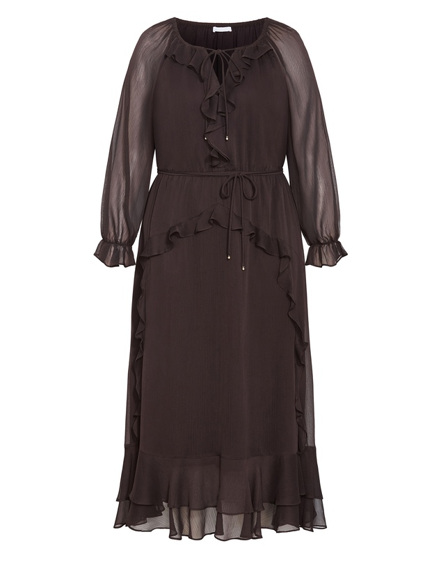 City Chic - Plus size Glam Frill Maxi Dress - espresso