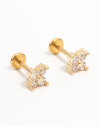Lovisa - Gold Plated Surgical Steel Cubic Zirconia Mini Flower Flat Back Earrings 2-Pack