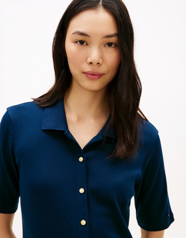 Tommy Hilfiger - Gold-Tone Button Midi Polo Dress