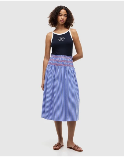 Tommy Hilfiger - Smock Stripe Topstitch Midi Skirt