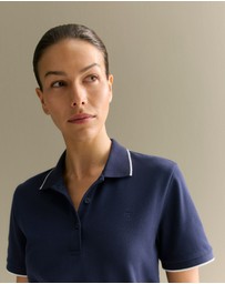 Trenery - Australian Cotton Pique Tipped Monogram Polo in Navy