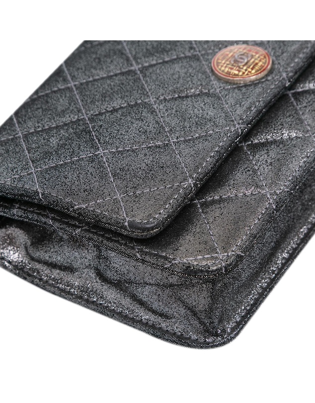 Pre-Loved by Azura Reborn - Pre-Loved Quilted Iridescent Lambskin Tartan Button Wallet On Chain