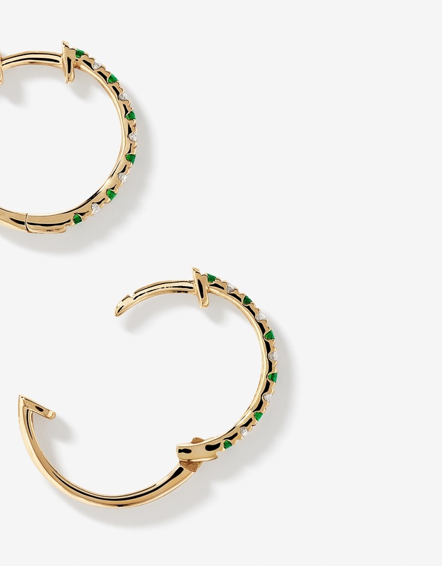 Michael Hill - 0.22 Carat TW Diamond and Created Emerald Huggie Hoop Earrings in 10kt Yellow Gold